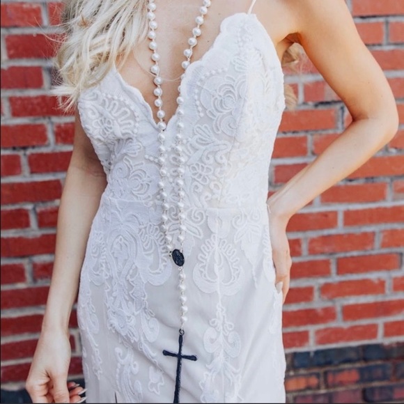 Champagne maxi dress with lace size large - Picture 2 of 12